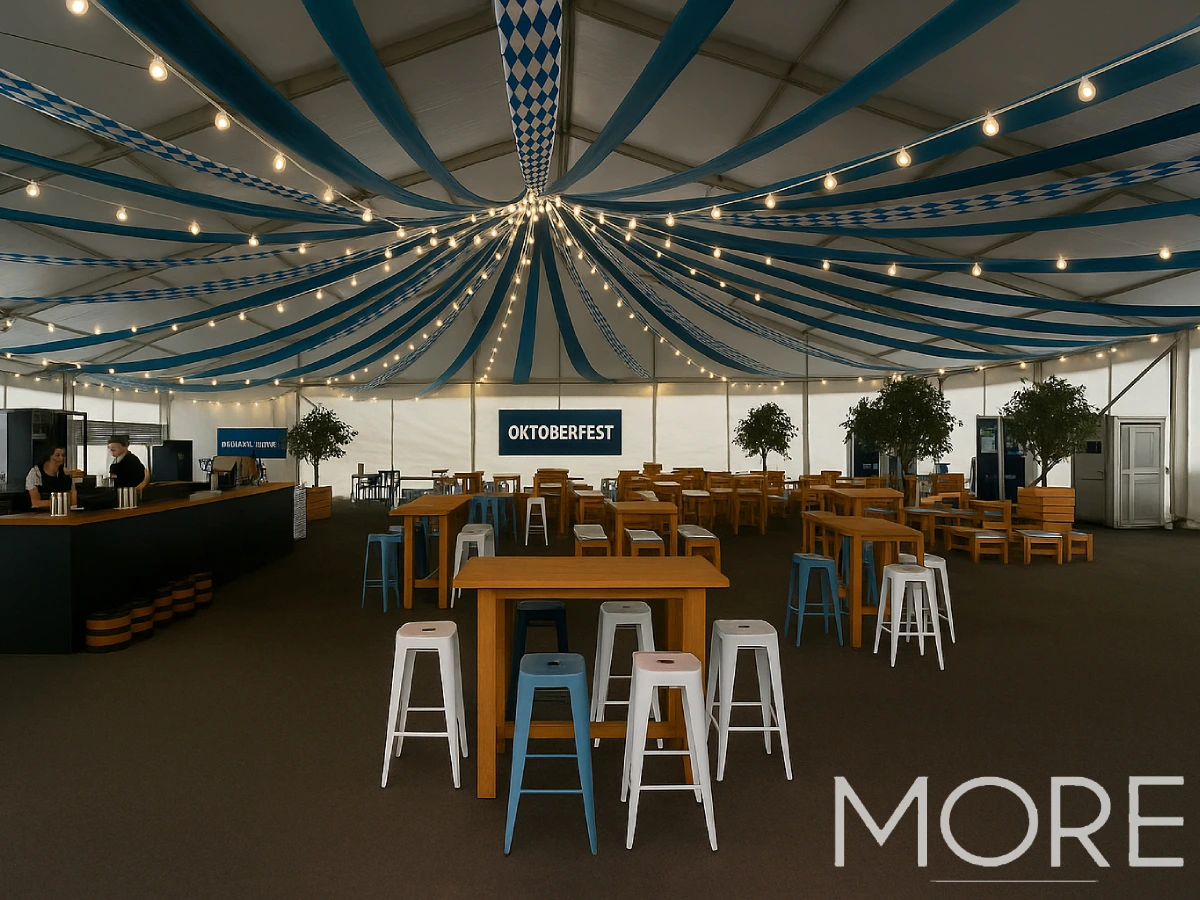 Carnival theme music event with festoon and streamer ceiling