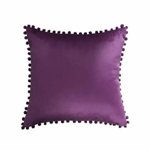 50cm Purple Velour Pom Pom Cushion