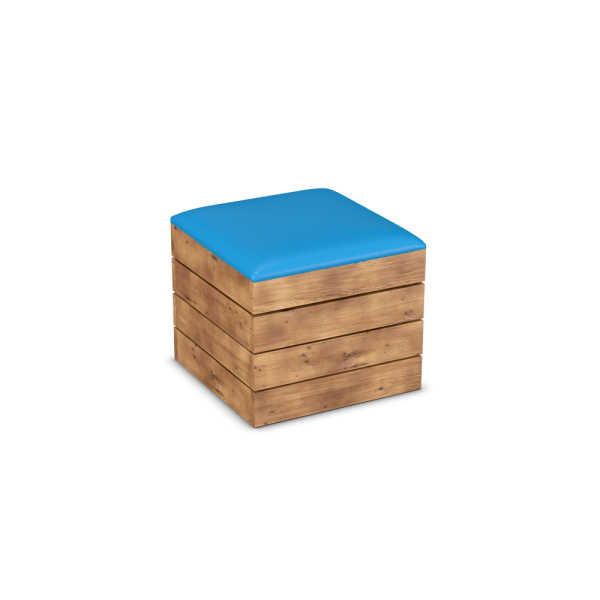 Rustic Cube Seat with Blue Leatherette Seat Pad