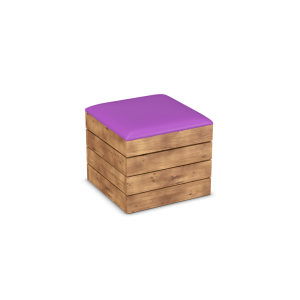 Rustic Cube Seat with Purple Leatherette Seat Pad