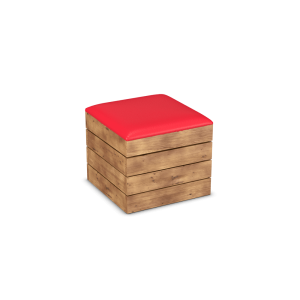 Rustic Cube Seat with Red Leatherette Seat Pad