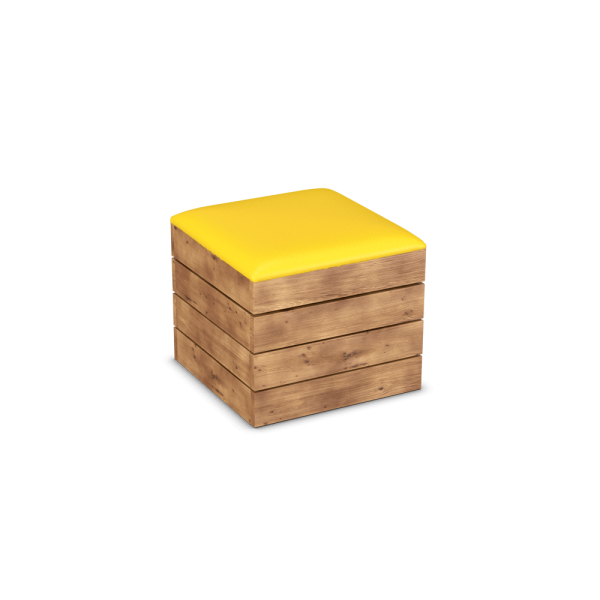 Rustic Cube Seat with Yellow Leatherette Seat Pad