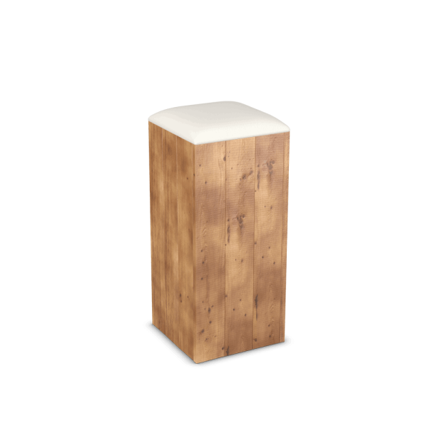 Rustic Poseur Stool with White Leatherette Seat Pad