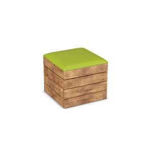 Rustic Cube Seat with Green Leatherette Seat Pad