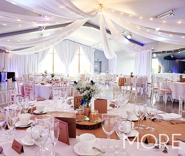 Ladywood Estate wedding decor with white radial ceiling drapes