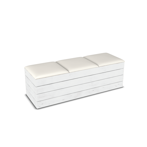 Rustic White Bench Seat with White Leatherette Seat Pad More