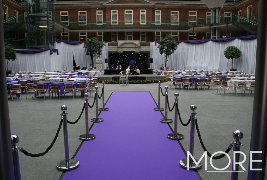 purple carpet entranceway with-post and rope hire